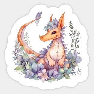 Cute Spring Flower Dragon Watercolor Sticker
